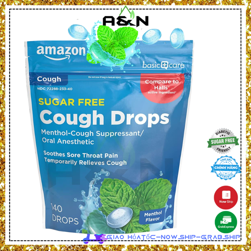 Kẹo ngậm the Amazon Basic Care Cough Drops không đường bạc hà - 140 viên