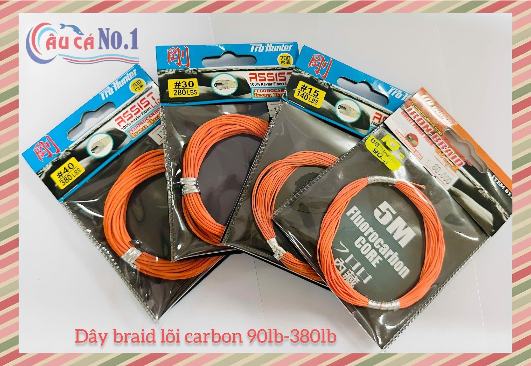 DÂY CỘT LƯỠI CÂU JIG PROHUNTER FL.CARBON IRON BRAID ORANGE (LÕI DÂY CARBON)