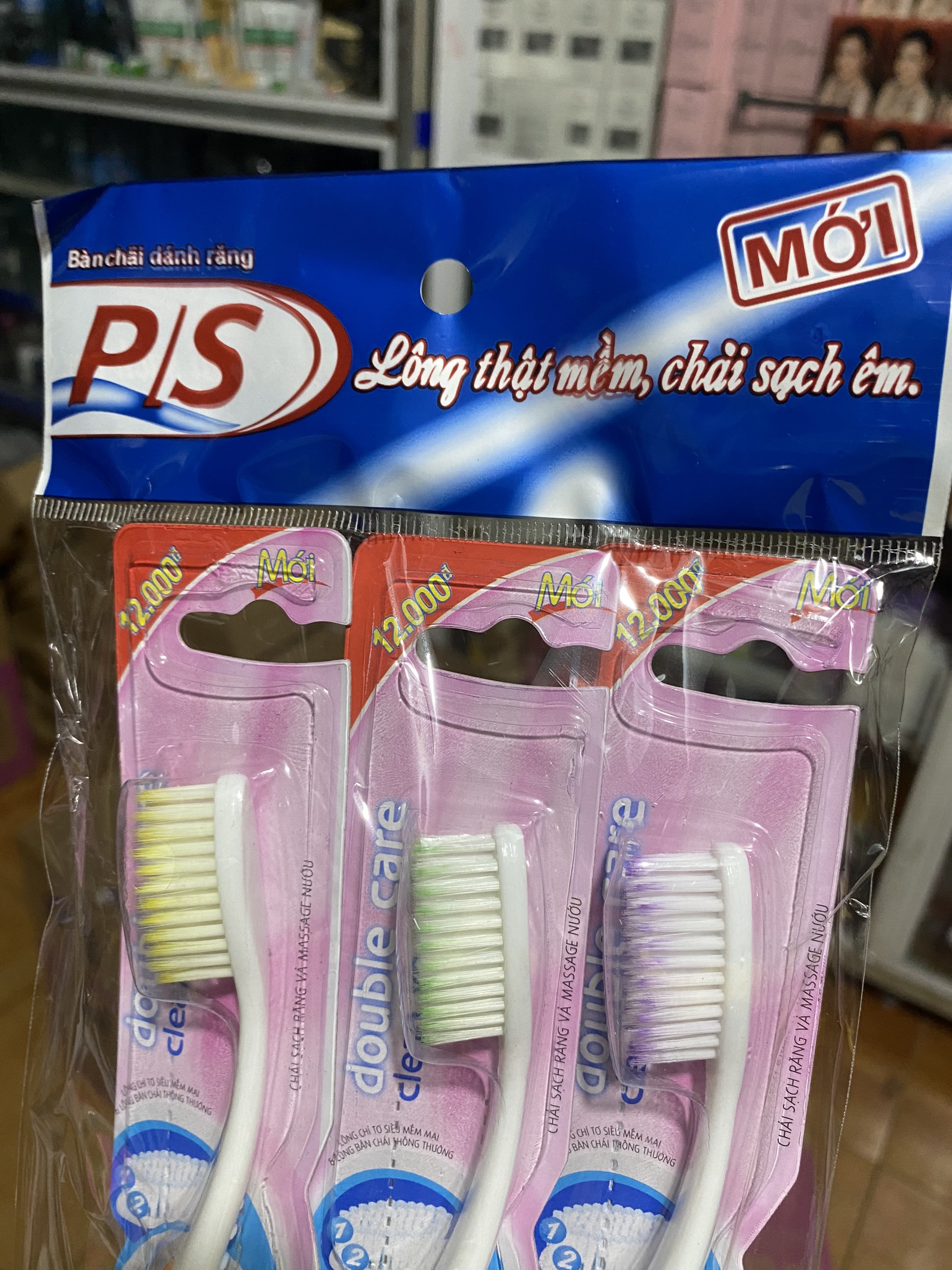 Set 3 bàn chải đánh răng PS lông tơ mềm mại - 3 cây (1 vỉ 3 cây)