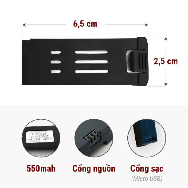 Pin 1800mah cho máy bay FlyCam E58, E88, P5, L900