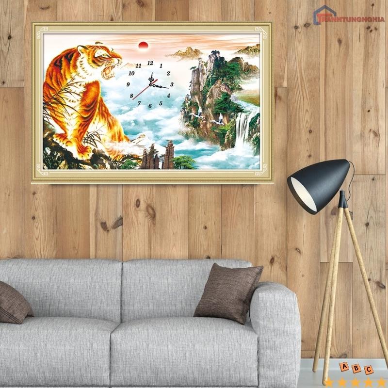 Tranh đính đá mãnh hổ chiêu tài 75cm x 50cm