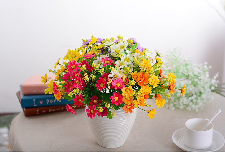 Hoa Giả -28 bông Hoa Lụa cúc nhí 7 cánh - HG82