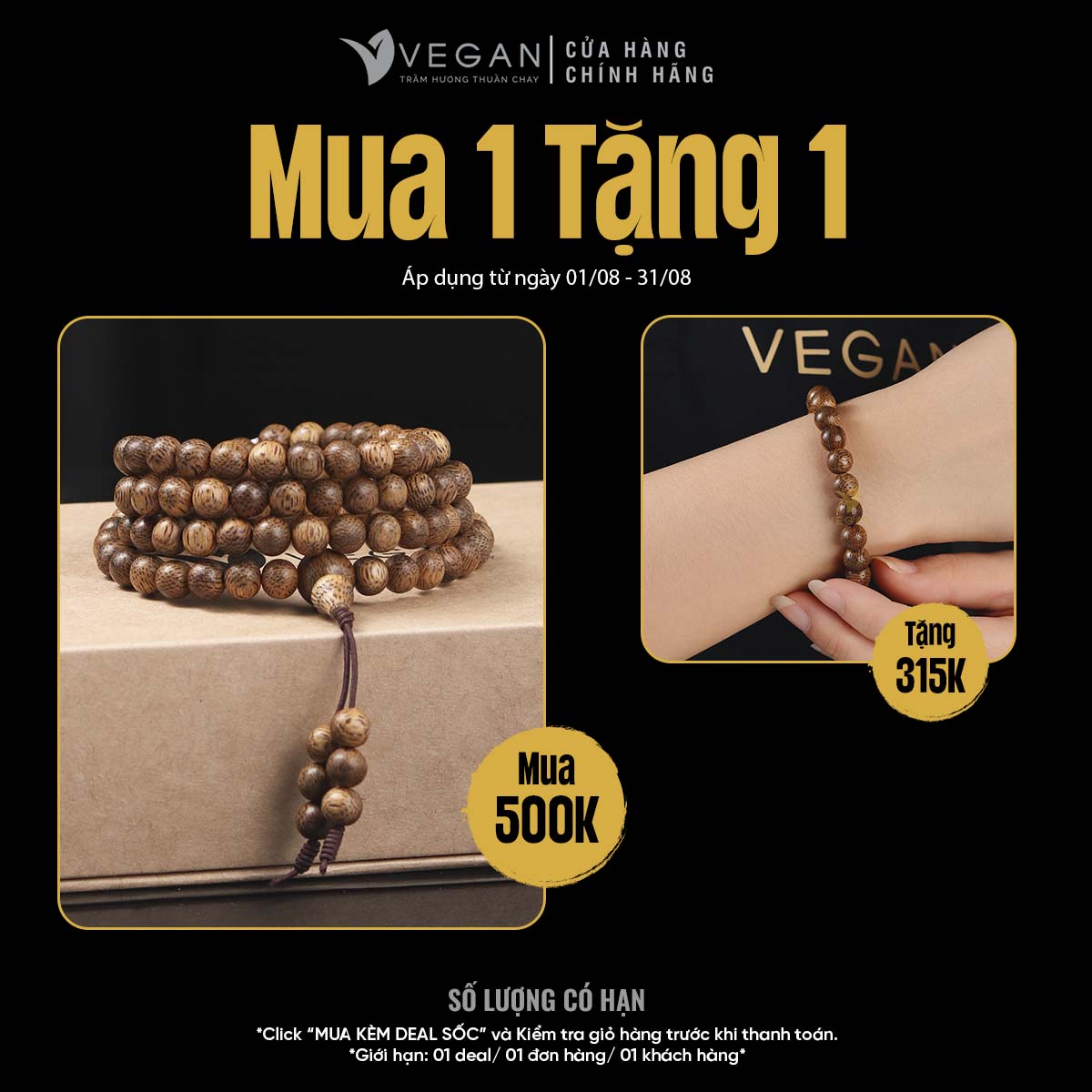 Vòng tay Trầm Hương Thuần Chay chuỗi tràng 108 hạt 6mm