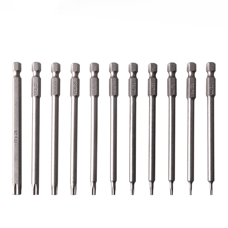 Bộ Mũi Vít Hoa Thị Có Lỗ Dài Từ 50-100-150 Chân Lục Giác Thép s2 Nhiều Kích Thước