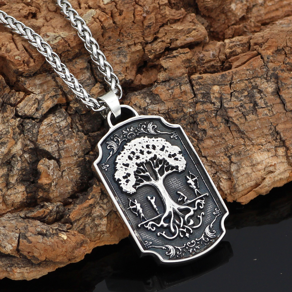 Thép không gỉ hai mặt viking warrior war horse life tree mặt dây chuyền bằng thép titan vòng cổ nam cổ điển chuỗi áo len