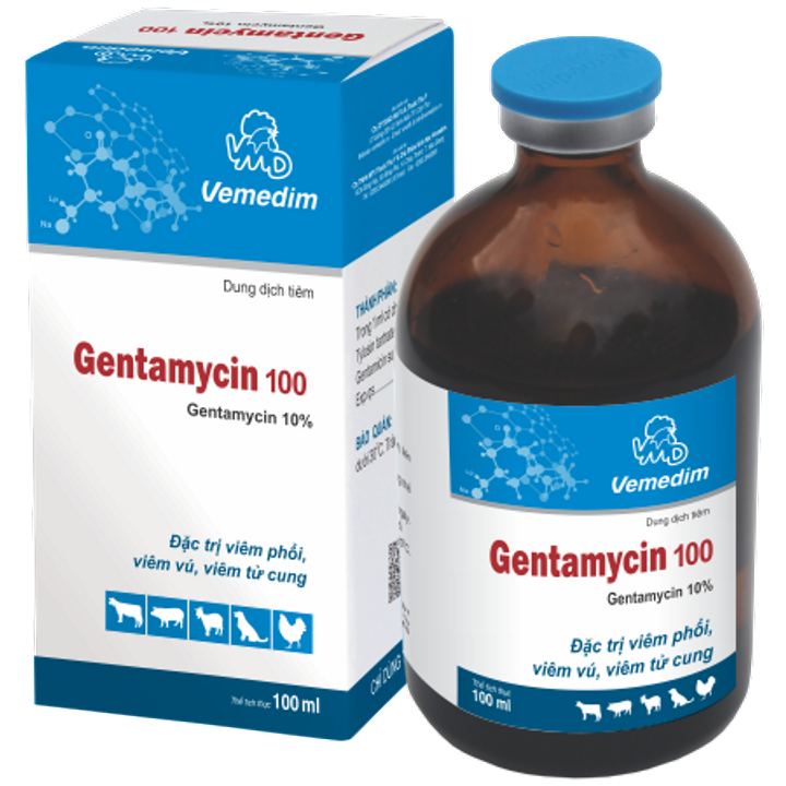 Gentamycin 100 - Đặc trị viêm phổi, viêm vú, viêm tử cung trên heo, dê, cừu