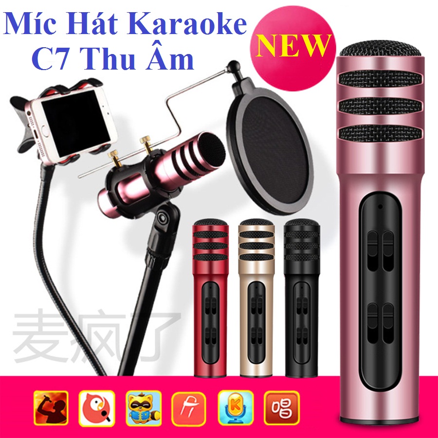 Mic hat karaoke , mit hat karaoke dien thoai - mic hát karaoke - livestream thu âm c7 pro; chất lượng âm thanh karaoke đỉnh cao, model c7-332, giảm sốc 50%, bảo hành 1 đổi 1 trên toàn quốc