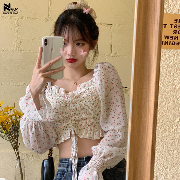 [HCM]Áo Croptop Dây Rút Hoa Nhí - NTT