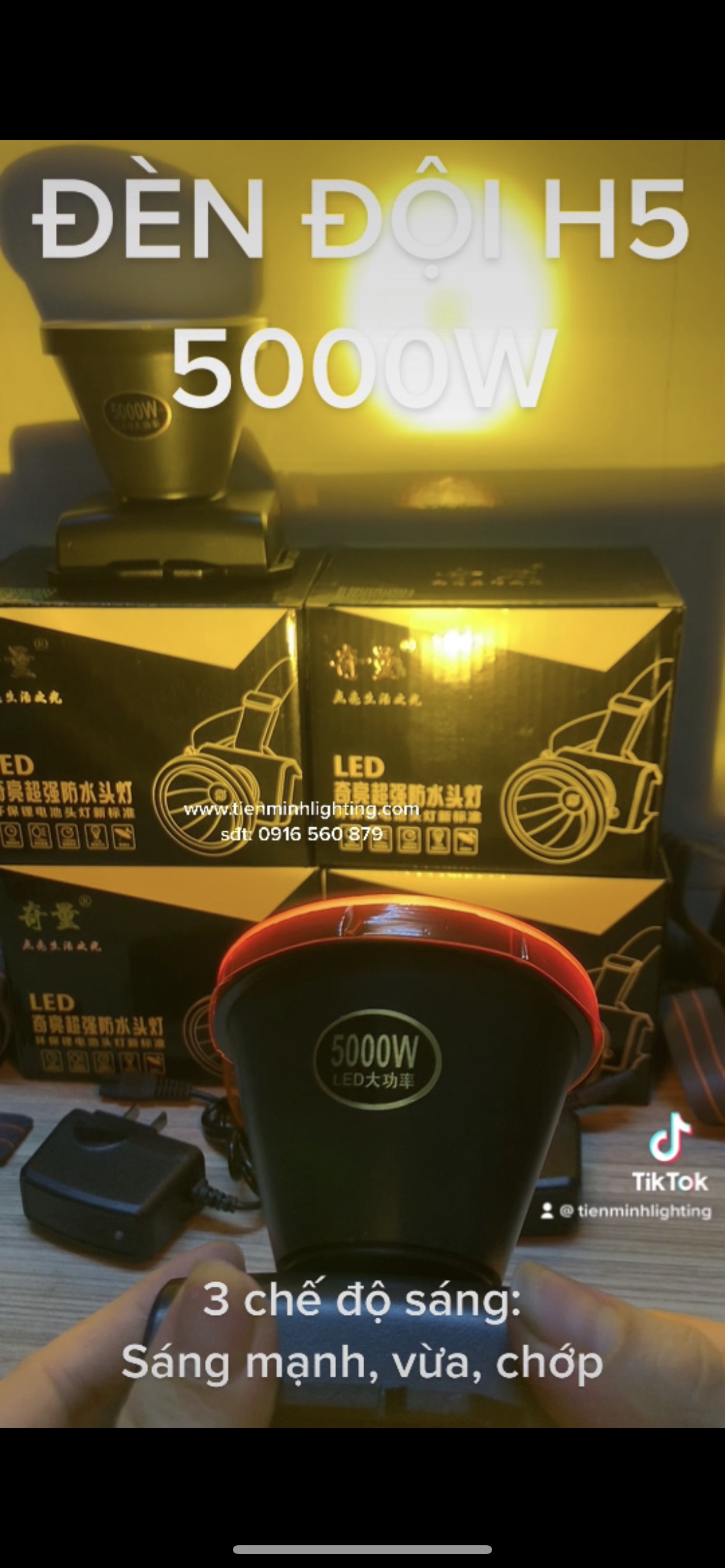 Đèn đội đầu H5 (2 chế độ sáng), công suất 5000W, chóa đèn 5cm,