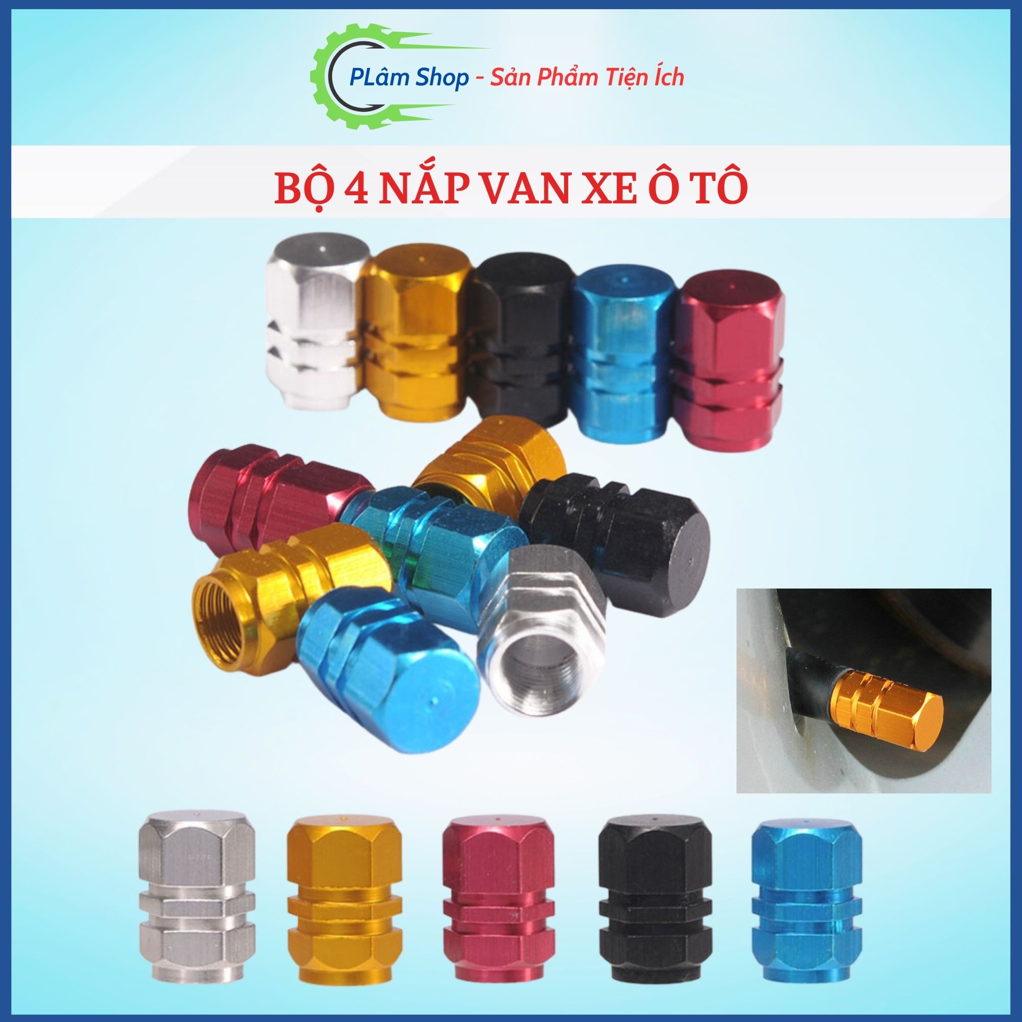 Bộ 4 nắp van xe ô tô, xe máy