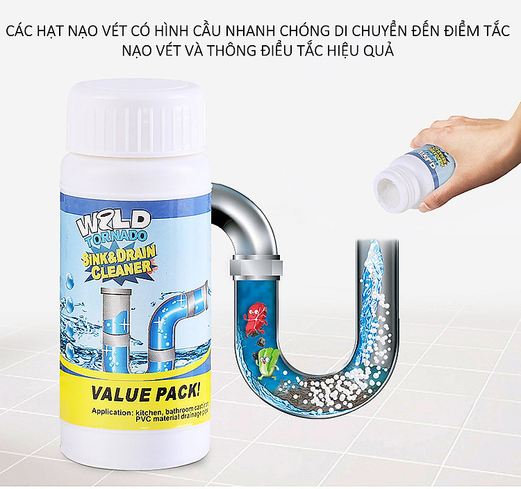 Chai Bột Thông Tắc Cống Wild Tornado 110g Giúp Thông, Cống Khử Mùi, Diệt Khuẩn