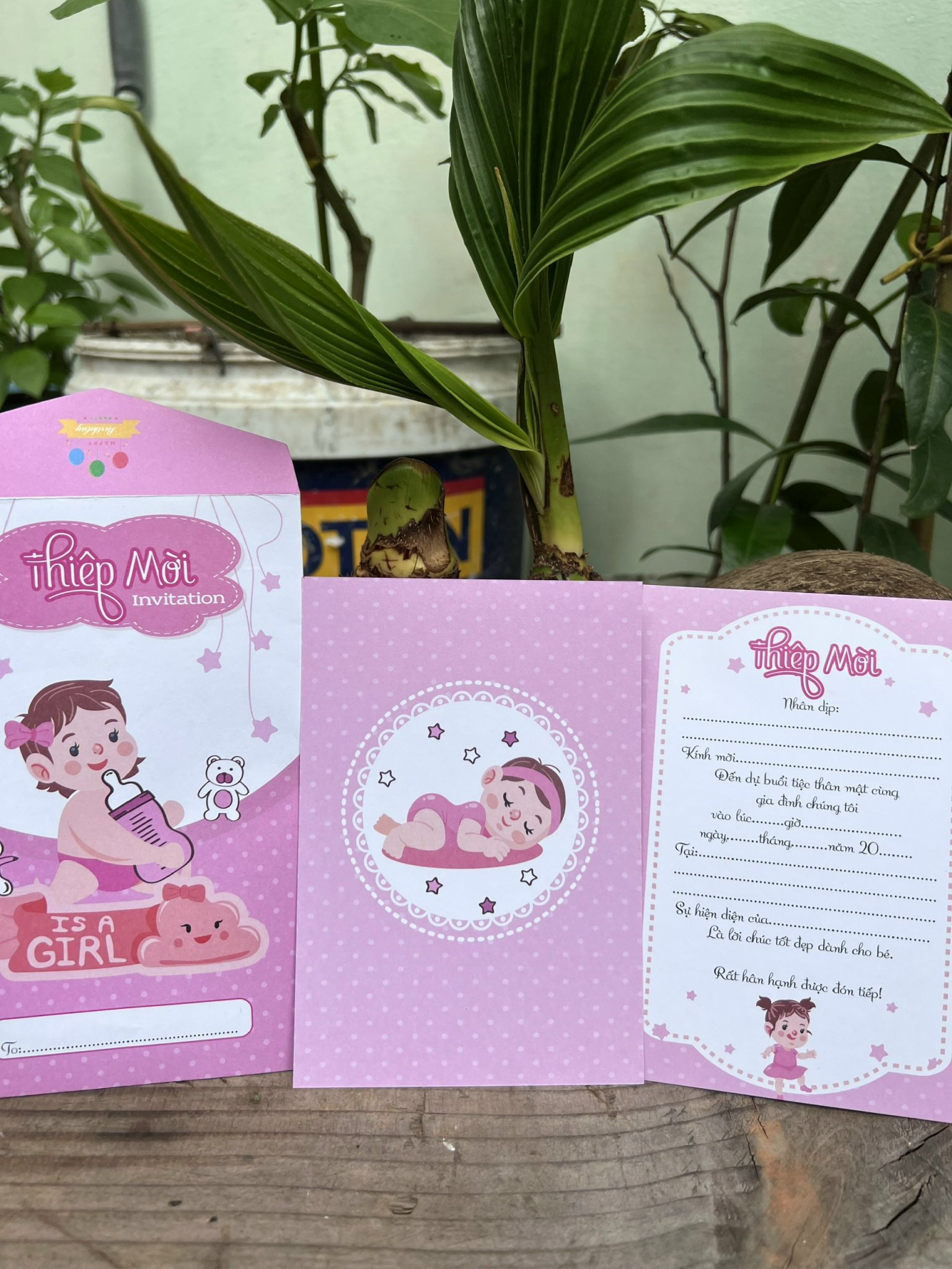Combo 30 thiệp mời thôi nôi, đầy tháng bé gái cute