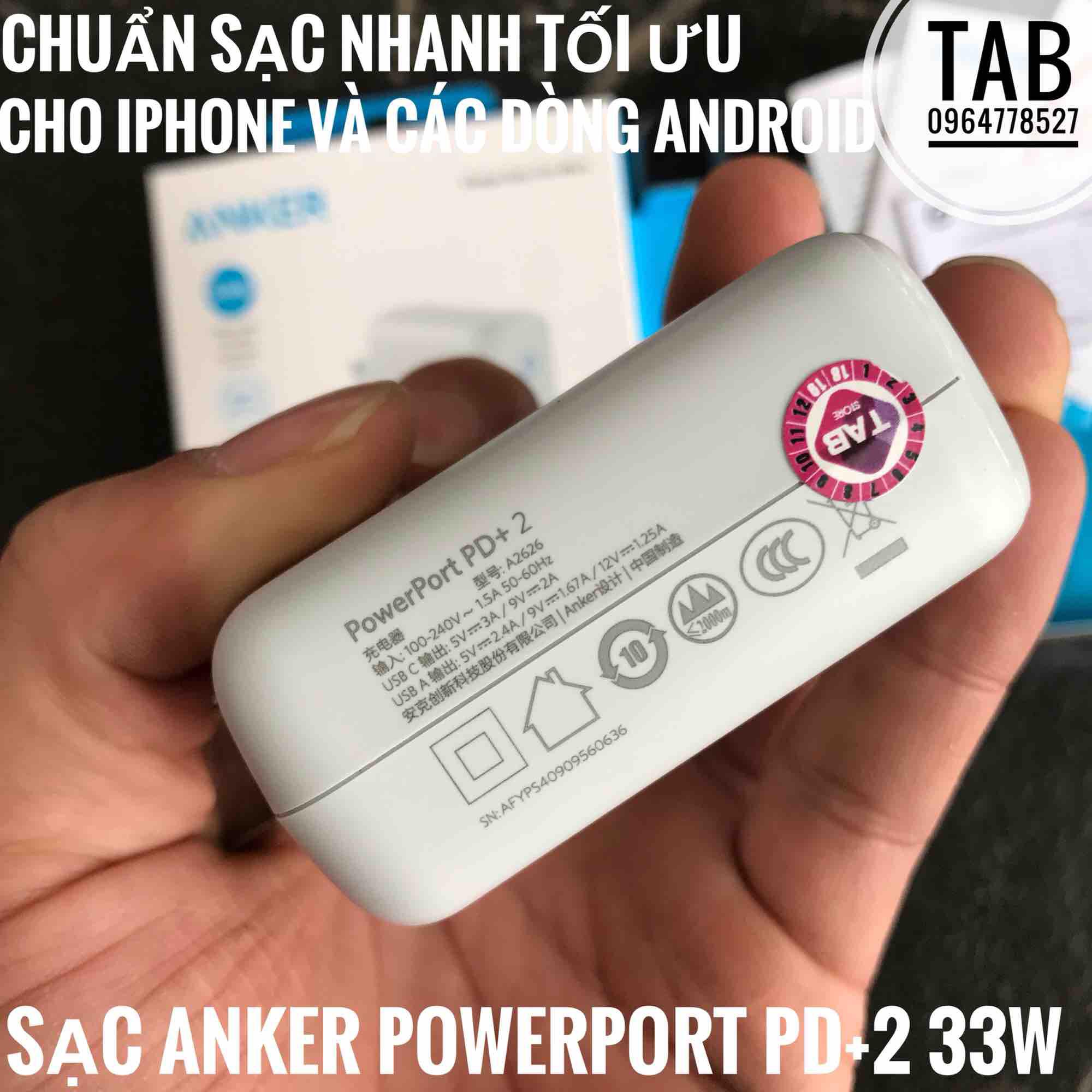 Củ Sạc Anker PowerPort Pd+2, Usb-c PD, PowerIQ2.0 33w - A2626