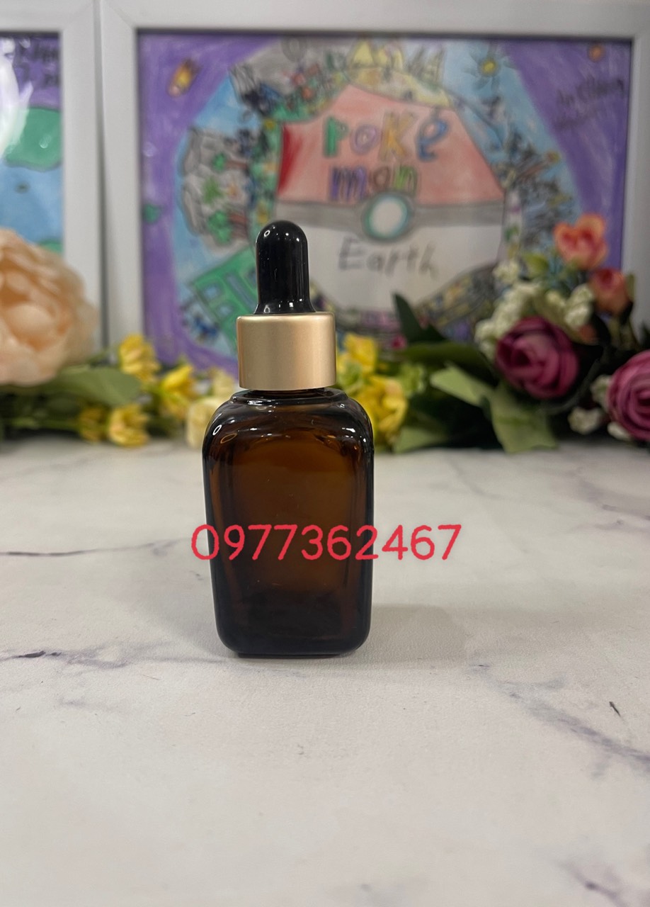 Vỏ chai thủy tinh đựng serum , tinh dầu vuông nâu 10ml 30ml 50ml 100ml