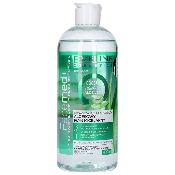 Nước tẩy trang làm dịu mát da 3 trong 1 chiết xuất Lô hội Facemed Eveline 400ml