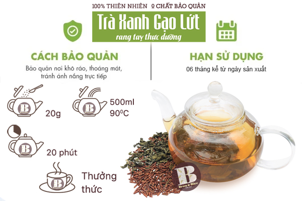 Trà Xanh Gạo Lứt Rang Brown Rice 500gr