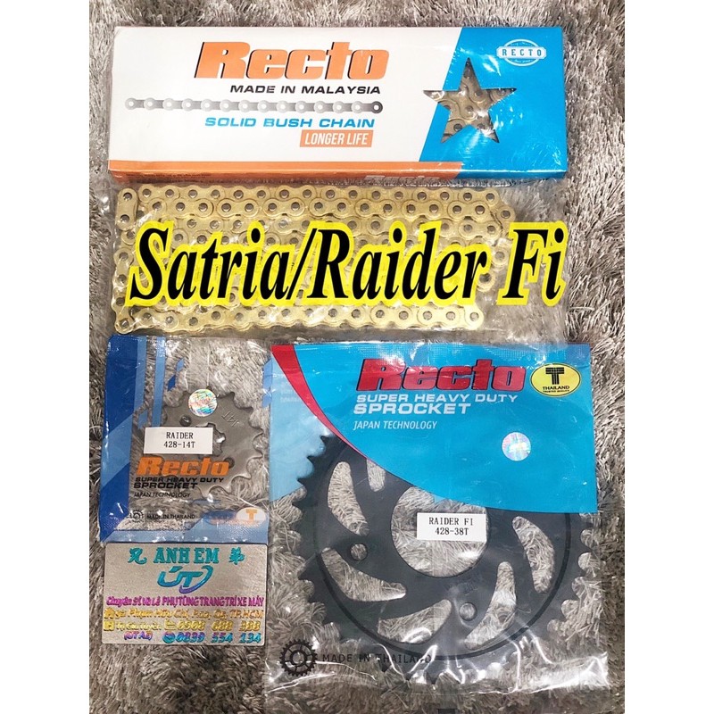 Nhông sên dĩa recto :satria/raiderfi 14-38-124l 9ly vàng chính hãng recto>>>>