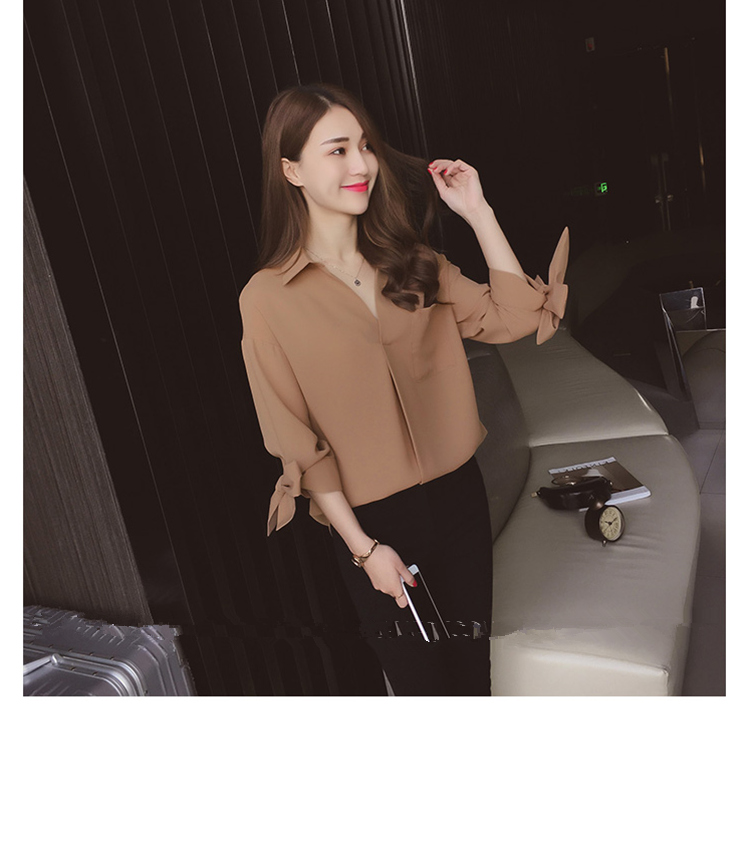 Áo sơmi tay cột nơ màu nâu phong cách hàn quốc - ap005