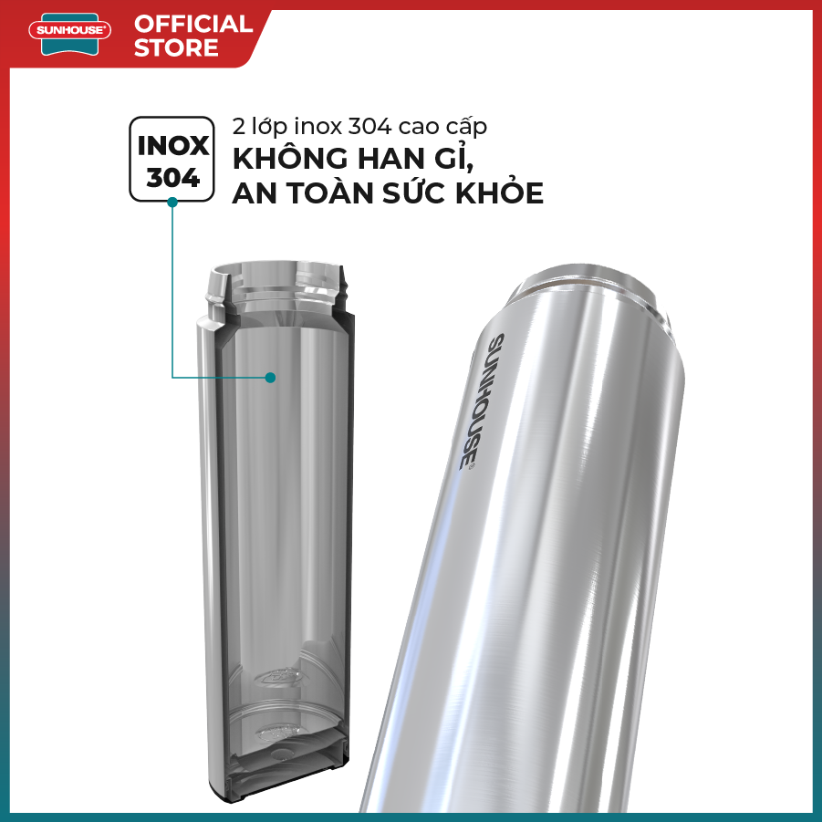 Bình giữ nhiệt SUNHOUSE KS-TU450I - INOX 304 - Dung tích 450ml - Hàng Chính Hãng