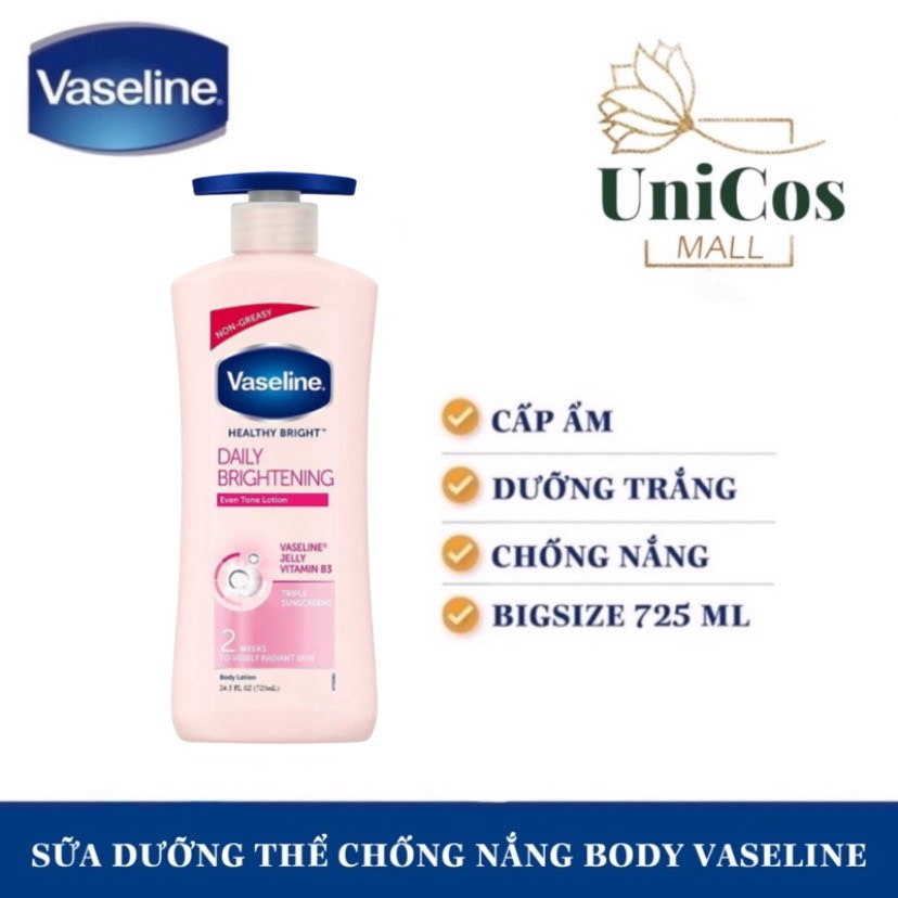 Sữa dưỡng thể trắng da Vaseline Bigsize - Vaseline Healthy UV Lightening Body Lotion 723ml - Mẫu mới Bản Mỹ