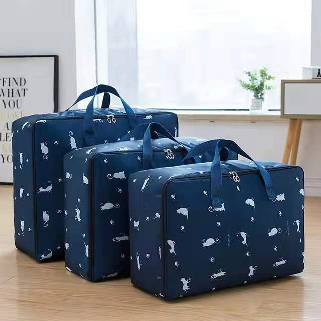 Set 3 túi đựng quần áo chăn màn họa tiết chống thấm có quai tiện dụng
