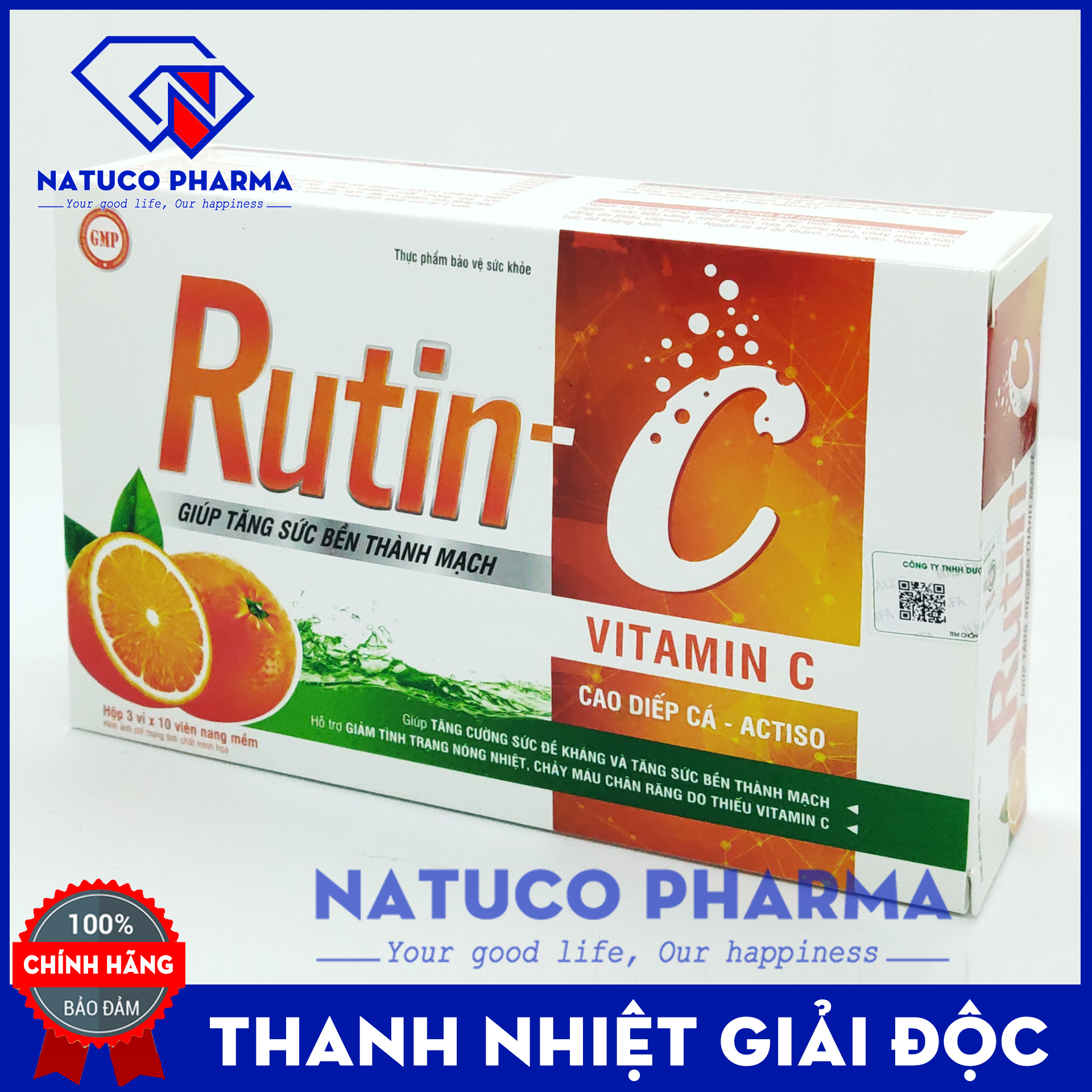 Viên uống RUTIN C Actiso Diếp Cá- giảm viêm nhiệt miệng, giảm táo bón, tiêu trĩ, nhuận tràng, thanh nhiệt cơ thể - thành phần thảo dược - Hộp 30 viên chuẩn GMP