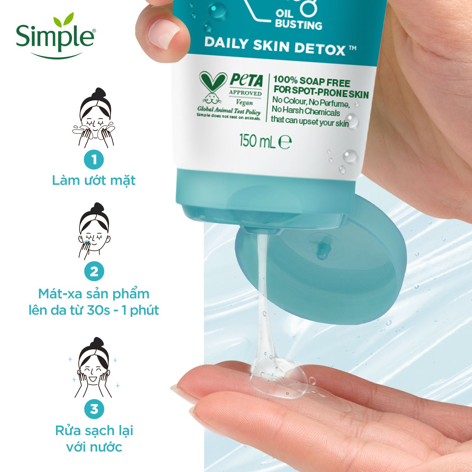 Combo 2 Sữa rửa mặt Simple giúp kiềm dầu và ngừa mụn hiệu quả - cho da dầu mụn 150ml/chai