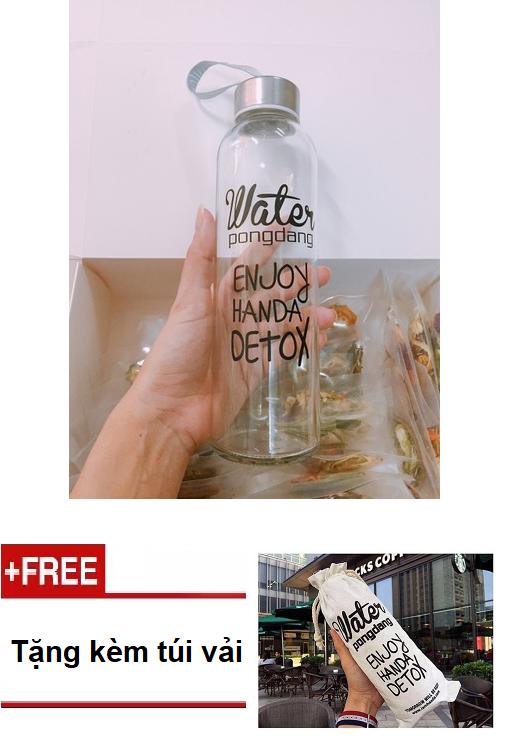 Bình nước thủy tinh Water PongDang Detox 500ML cao cấp có dây xách tiện lợi tặng kèm túi vải