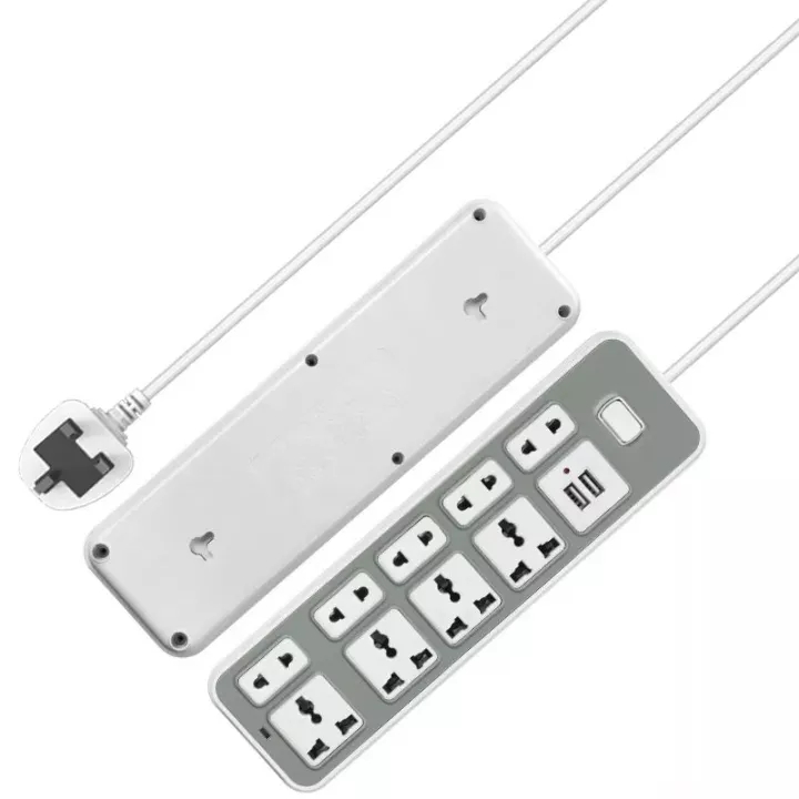 Power plug-9 Plug Universal Power Socket Extension With 2 USB Ports Power Strip Surge Protector Adapter Socket Outlet USB Extension Plug，long 1.8m，2000W