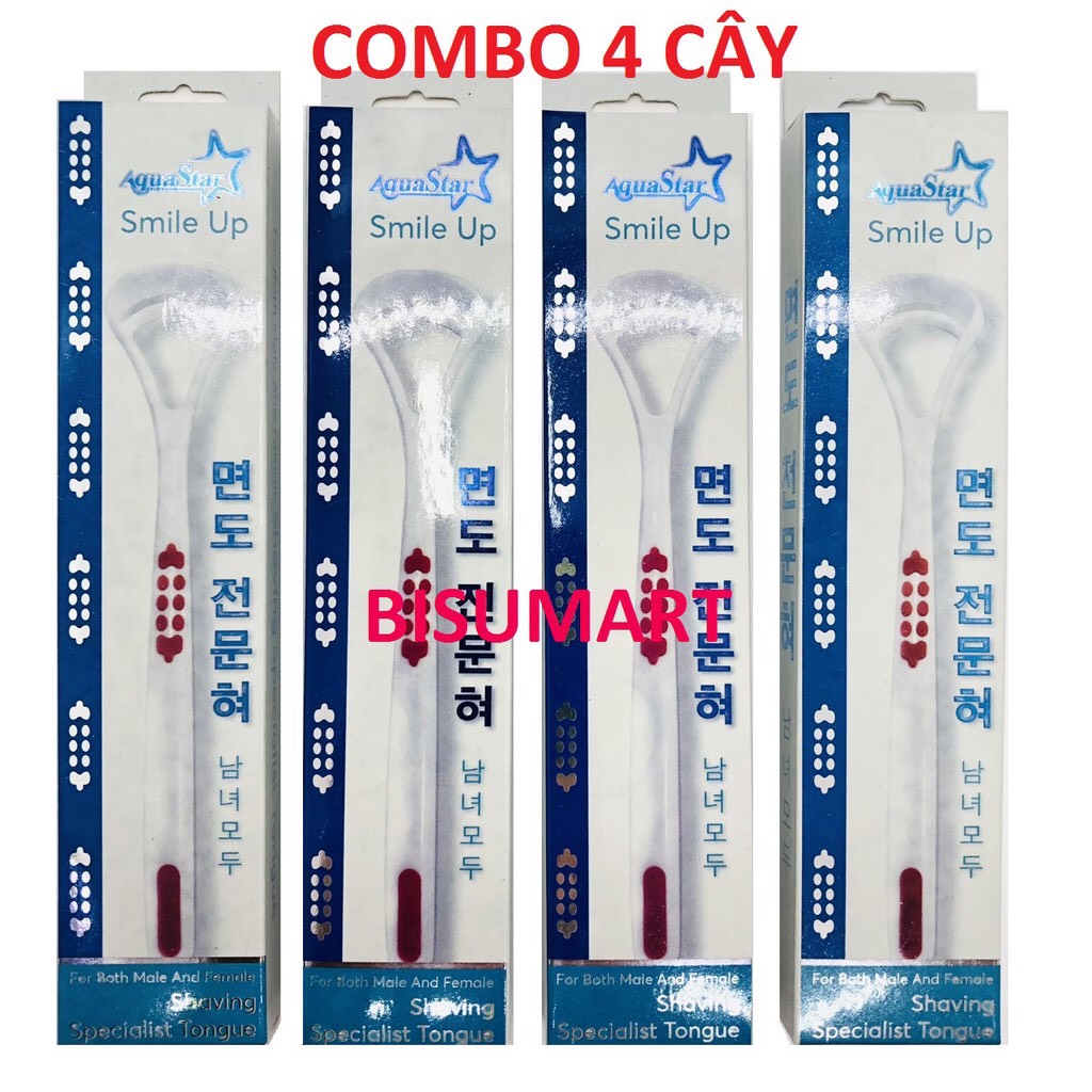 Combo 4 Cây Cạo lưỡi AquaStar dụng cụ vệ sinh miệng Công nghệ Hàn Quốc