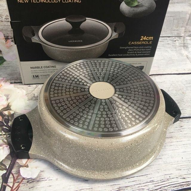 Nồi Đá Stone Cao Cấp 7 Lớp LocknLock 2 tay cầm 24cm thành thấp (hàng chính hãng)