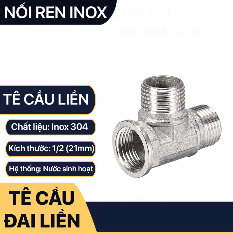 Tê Chia Nước Inox 21, Tê Cầu Đai Liền Inox Sần 304 Lắp Đặt Chia Nước Bồn Cầu, Vòi Sen