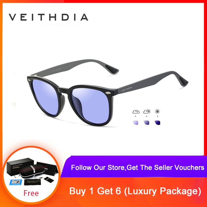 VEITHDIA Brand 6116 Unisex Aluminum + TR90 Men's Photochromic Mirror Sunglasses Designer Eyewear Accessories Sun Glasses For Women For Men