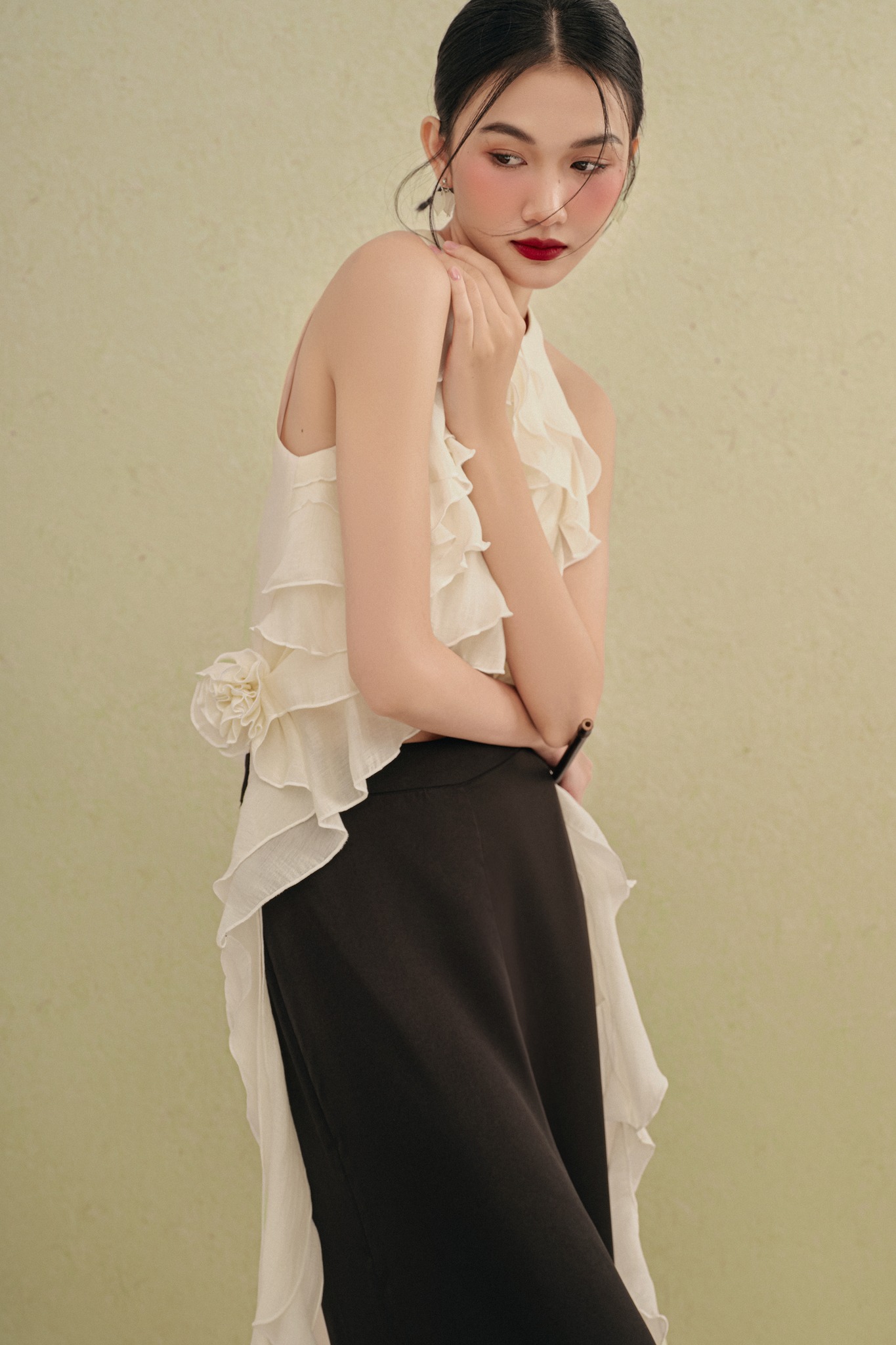 OLV - Quần lụa phối với áo dài Black Culottes ver 2