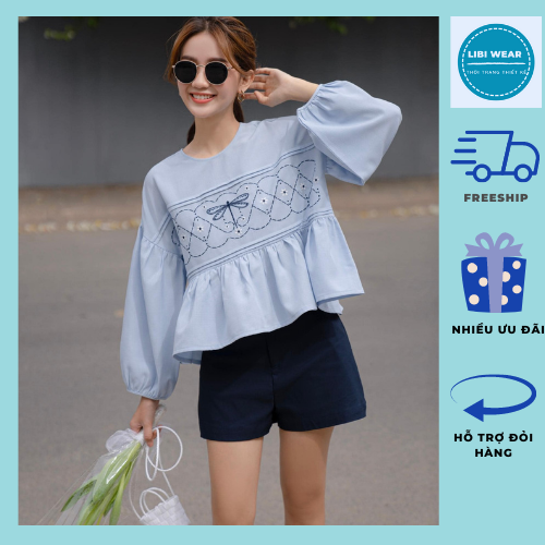 Áo Babydoll tiểu thư thiết kế thêu hoa- Áo Babydoll nữ kiểu dáng hàn quốc