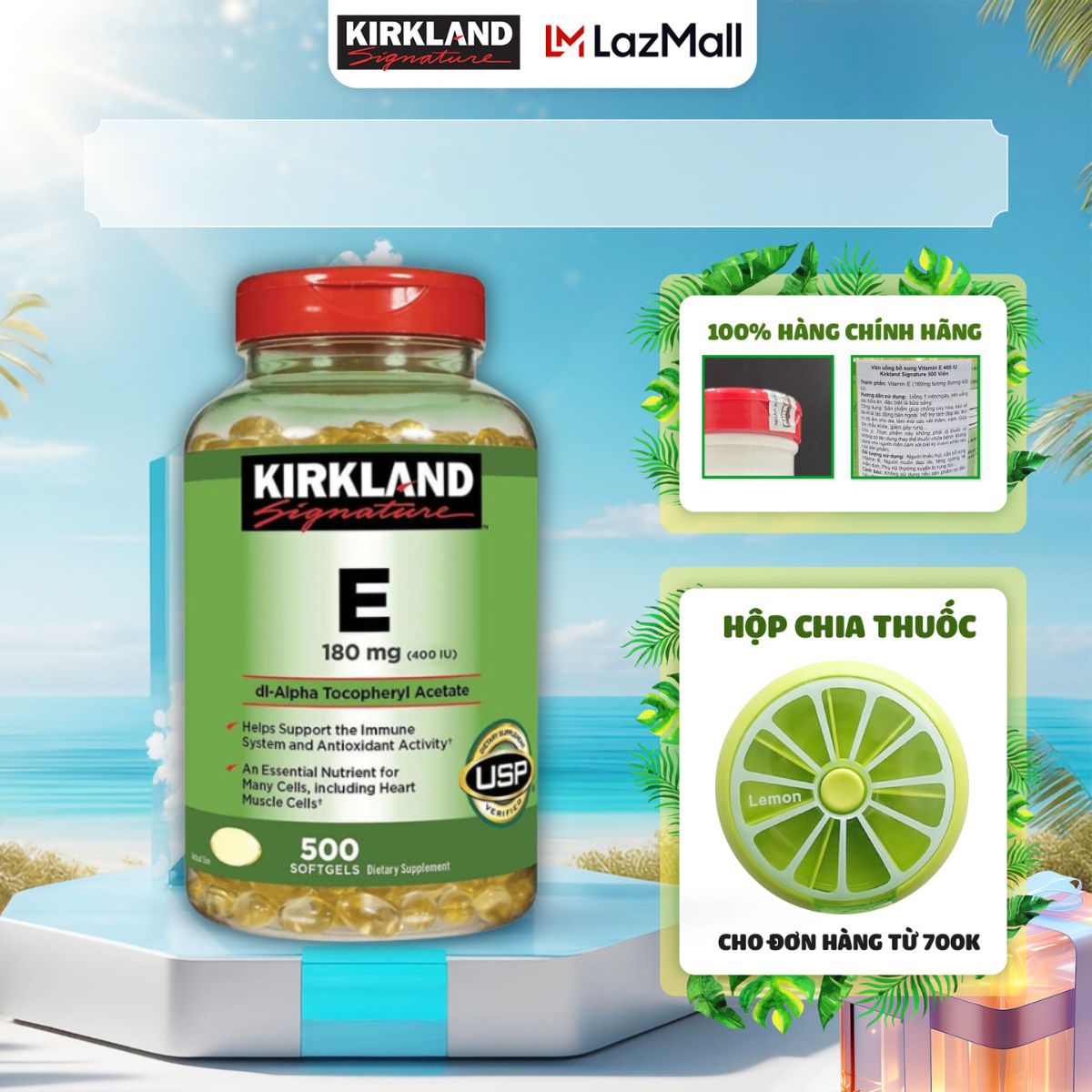 Viên uống bổ sung Vitamin E 400 IU Kirkland Signature giúp làm đẹp da Của Mỹ 500 viên