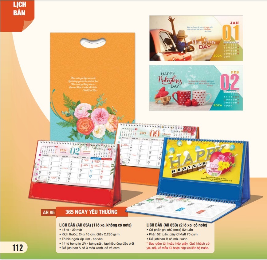 Combo 5 cuốn lịch bàn 2024 - MS AH-81 - AH-90 (mẫu ngẫu nhiên)