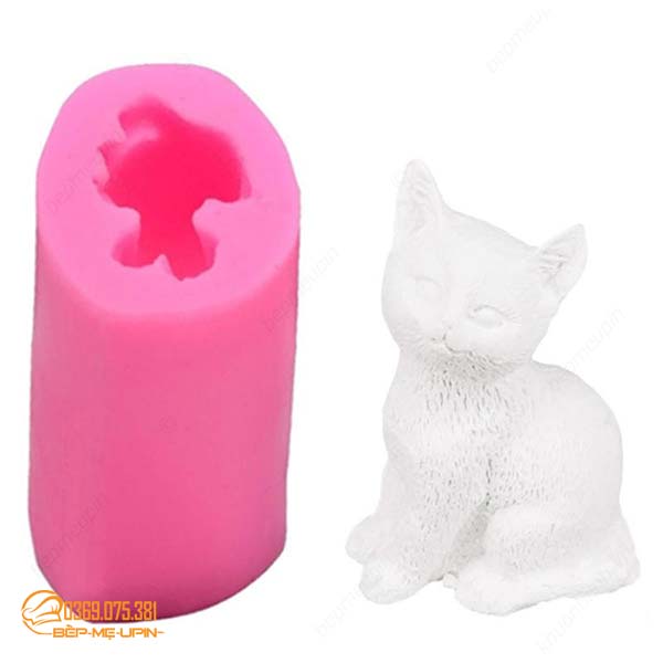 Khuôn silicon bé mèo ngồi 3D làm bánh