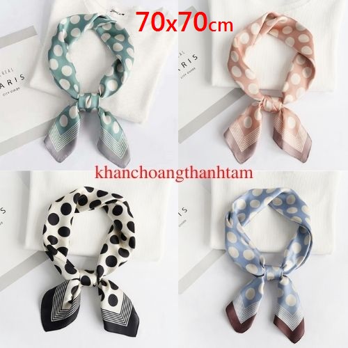 Khăn Lụa Vuông 70x70 Quàng Cổ Quấn Tóc Làm Áo Yếm Lụa- Chấm Bi Xinh