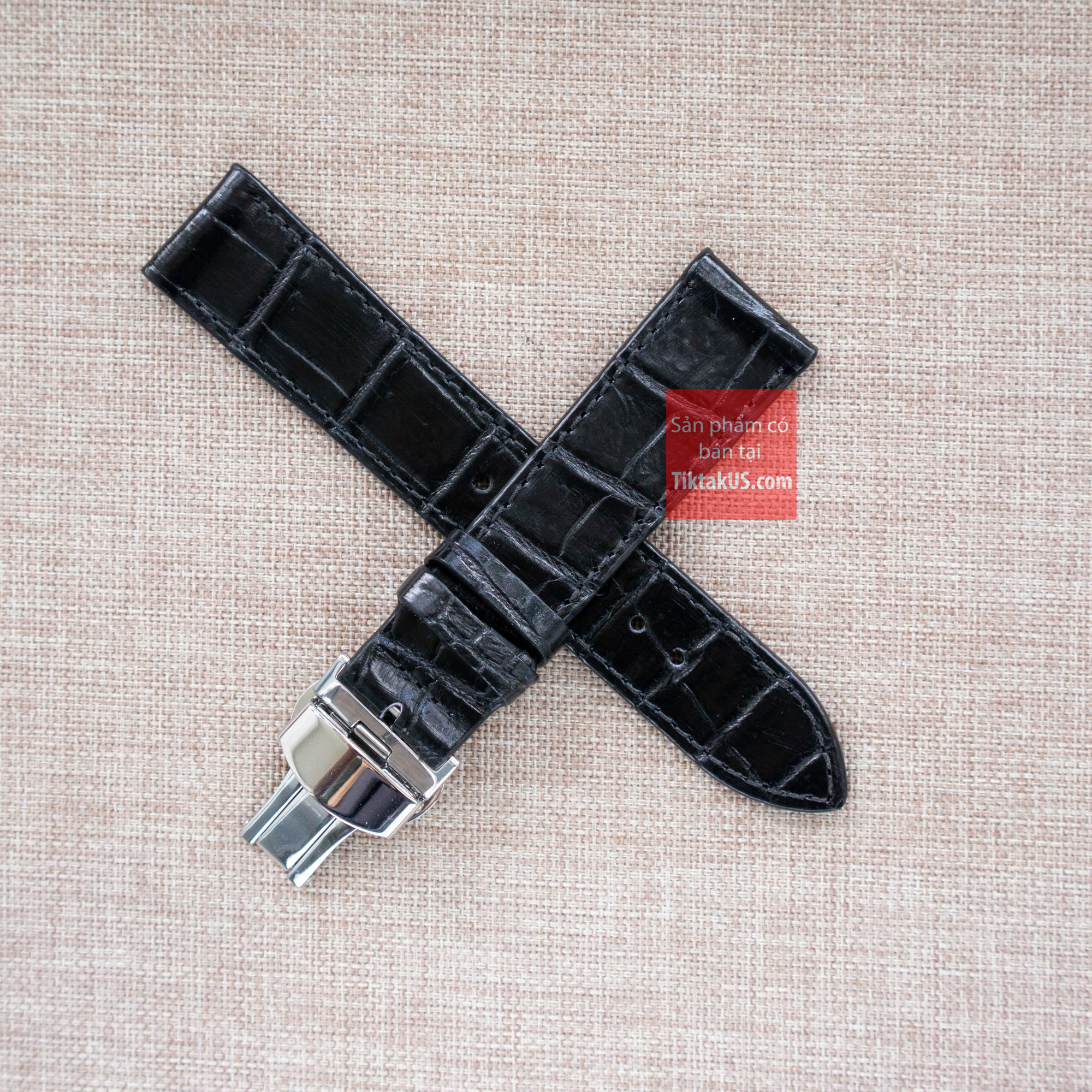 [HCM] Dây đồng hồ nam da cá sấu thật kèm khóa bướm chống gãy dây vân chọn lọc đẹp size 18-19-20-21-22mm - Tiktakus