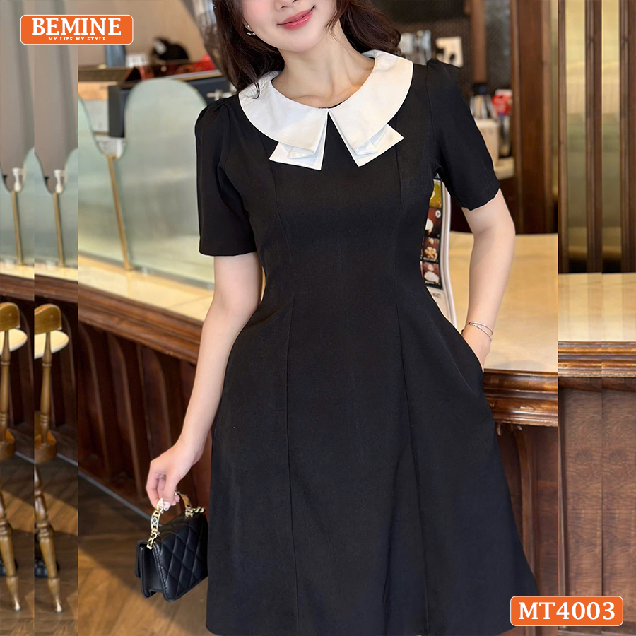 [DUY NHẤT 25-29.10 - VOUCHER 40K][DUY NHẤT 25-29.10 - VOUCHER 40K]Đầm basic đơn giản cổ kiểu 2 lá BEMINE MT4003ĐEN