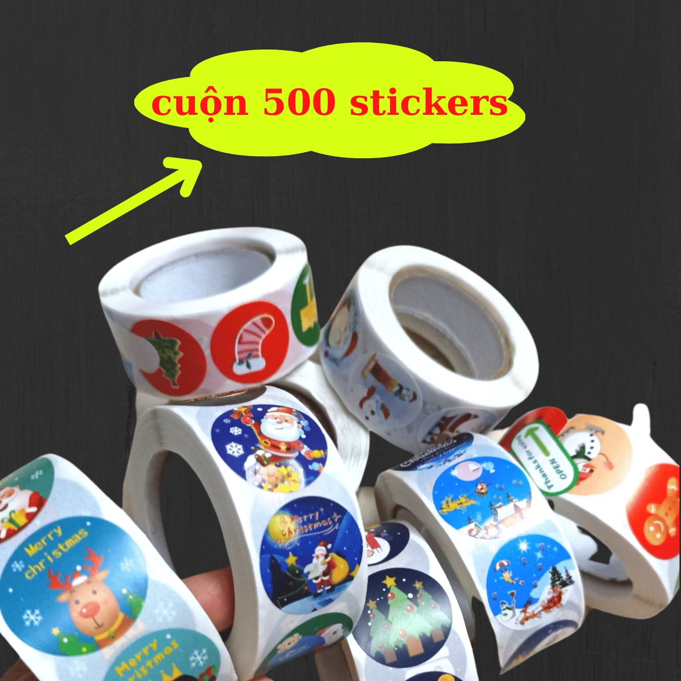 Cuộn 500 sticker giáng sinh, hình dán noel cute