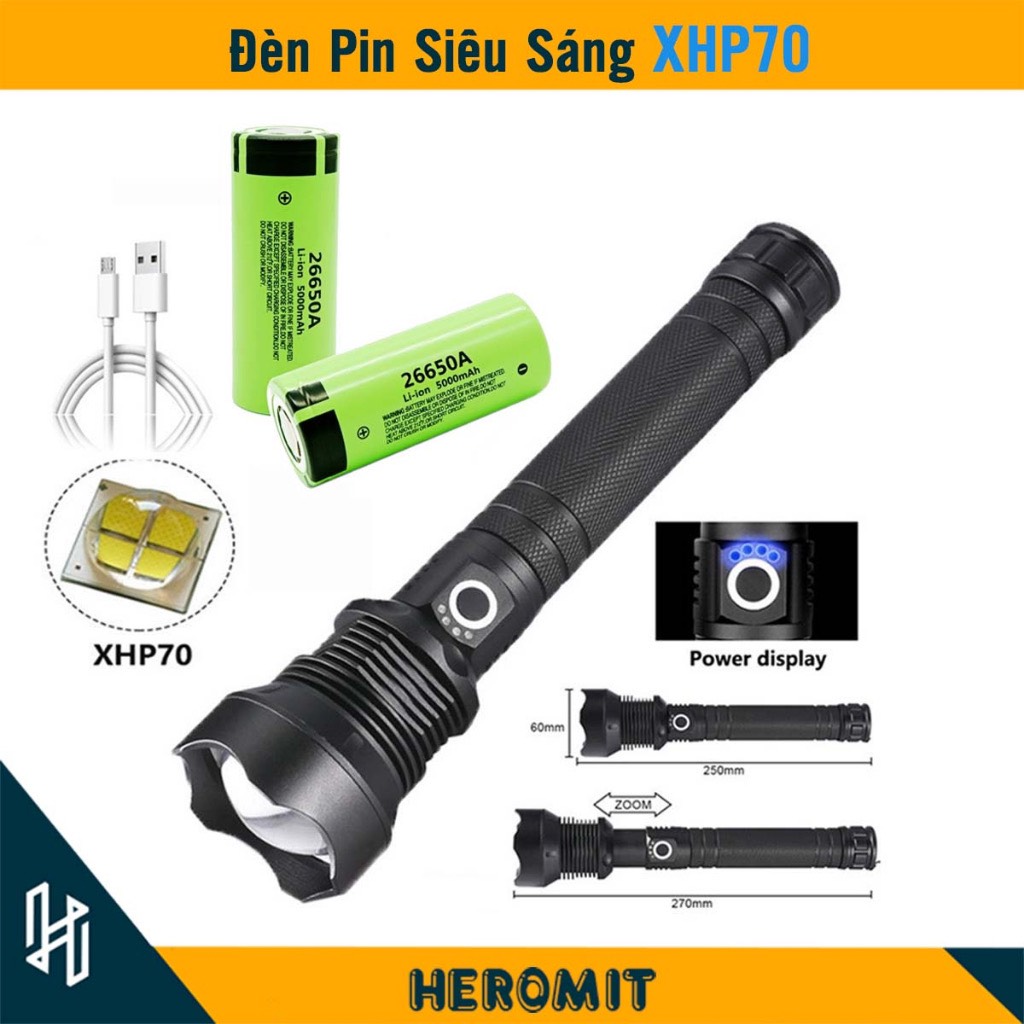 Đèn pin Siêu Sáng XHP70 pin Trâu cáp Type-C ( chuẩn loại 1 )