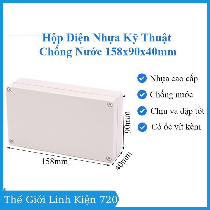 Hộp điện kỹ thuật 158x90x40mm, hộp nhựa chống nước đựng bảng mạch điện tử, hộp điện ngoài trời, hộp điện nổi