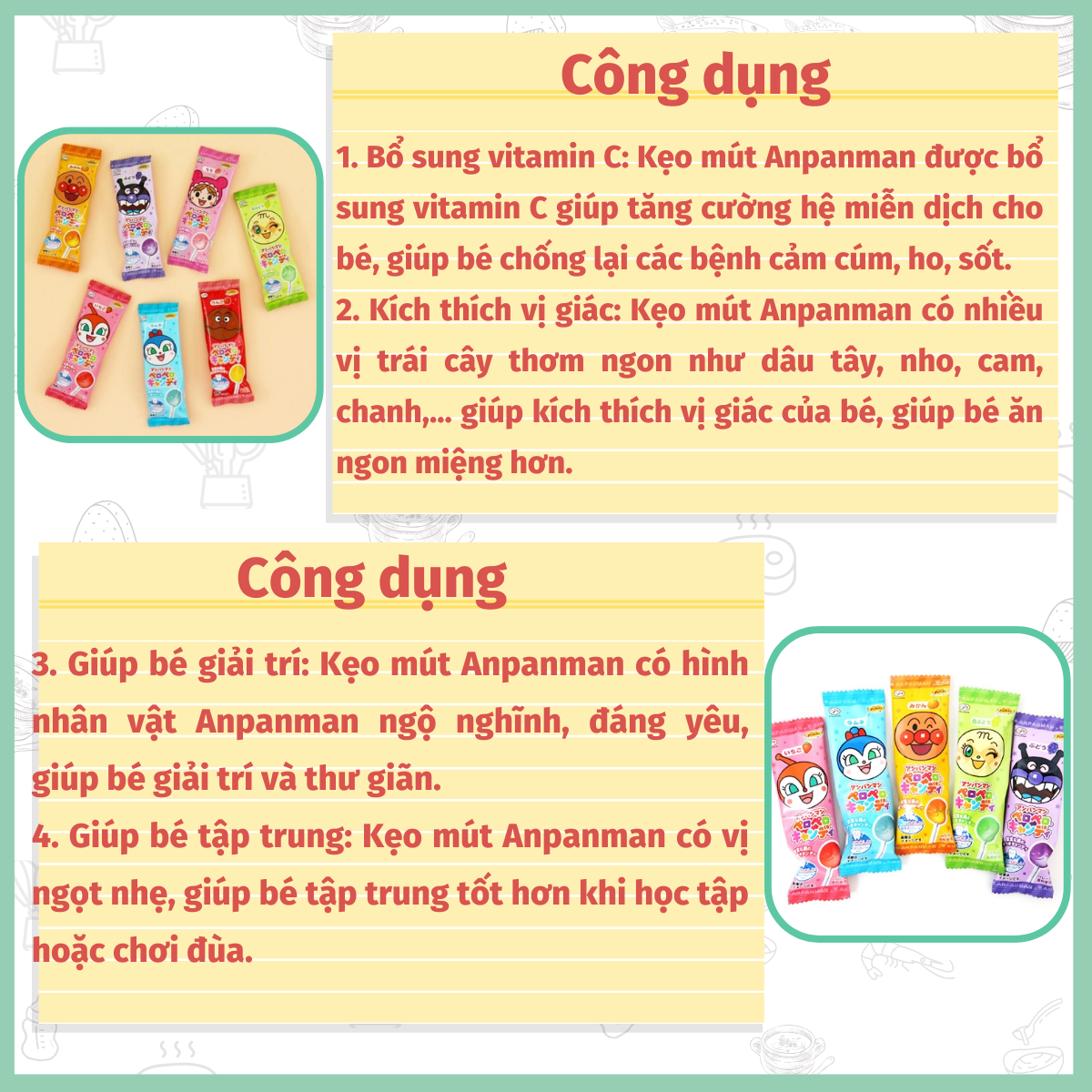 kẹo mút Anpanman Nhật Bản hình dễ thương