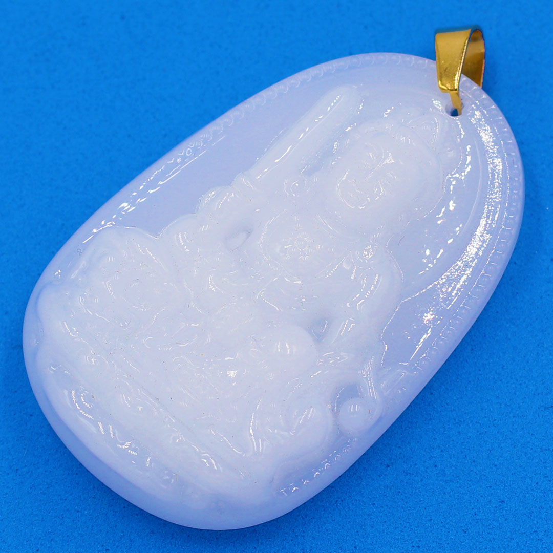 Mặt dây chuyền Phật hộ mệnh 12 con Giáp Đá Thạch Anh Trắng size 3.6cm - Phật hộ bình an, sức khỏe - Tặng kèm móc inox