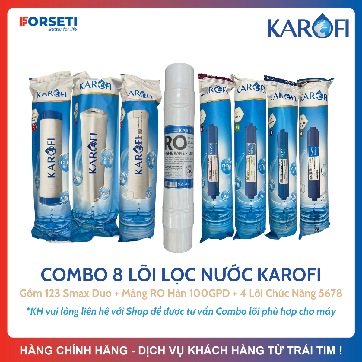 Combo 8 lõi lọc nước karofi cho máy o-h128, o-i128, o-i228, o-s128, o-s129/u...
