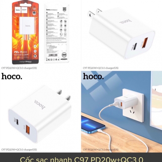 Cóc Sạc Nhanh HC C97 PD20W QC3.0 - 2 Cổng sạc type C + USB