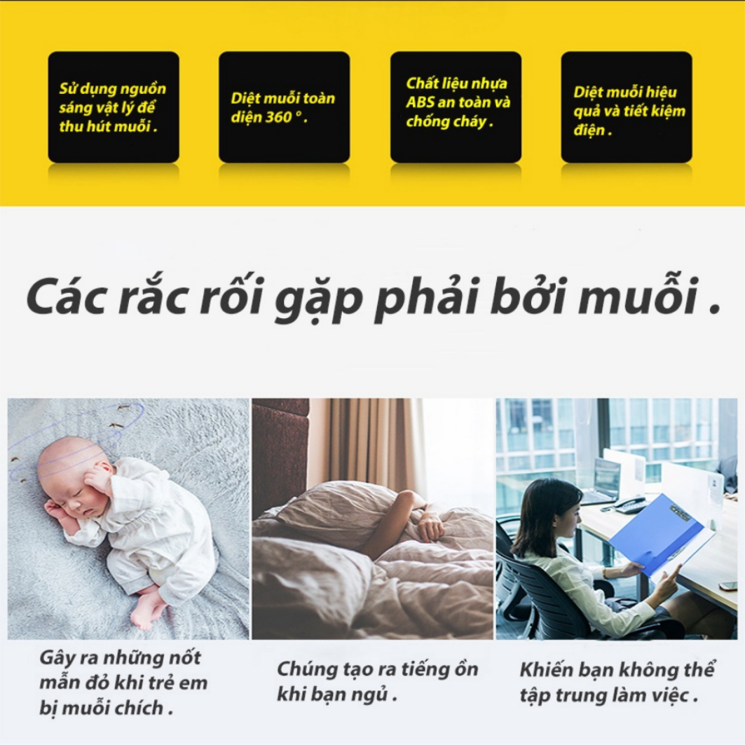 Đèn Bắt Muỗi Thông Minh sử dụng công nghệ Điện Quang Cao Cấp Chính Hãng, Máy Bắt Muỗi Thông Minh Công Nghệ Nhật Bản, Kiêm Đèn Ngủ, Chất Liệu Nhựa ABS Cao Cấp An Toàn Khi Sử Dụng