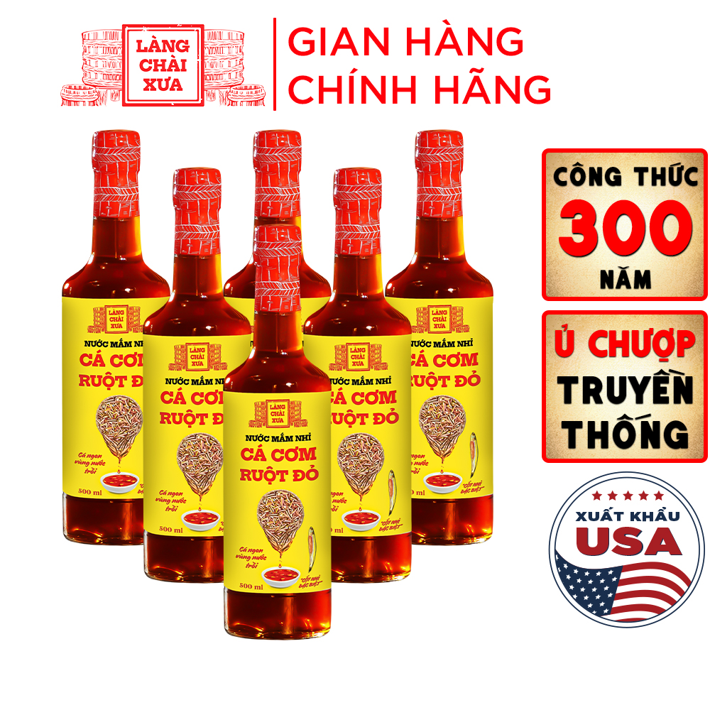 [KF] Thùng 6 chai Nước mắm nhỉ cá cơm vàng ruột đỏ Làng Chài Xưa 500ml cá cơm vàng ngon vùng nước trồi 300 năm truyền thống